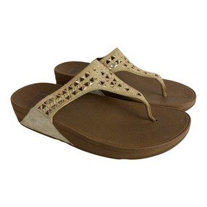 Fitflop Sandals Thongs 7 Cut Out Studded Suede Beige Wedge Wobbleboard Womens